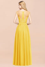 A-line Chiffon Lace Jewel Sleeveless Floor-Length Bridesmaid Dresses with Appliques