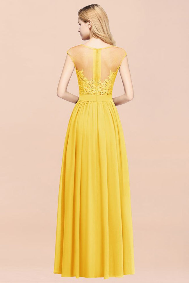 A-line Chiffon Lace Jewel Sleeveless Floor-Length Bridesmaid Dresses with Appliques Main Image