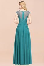 A-line Chiffon Lace Jewel Sleeveless Floor-Length Bridesmaid Dresses with Appliques