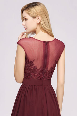 A-line Chiffon Lace Jewel Sleeveless Floor-Length Bridesmaid Dresses with Appliques