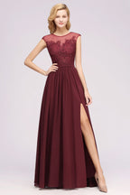 A-line Chiffon Lace Jewel Sleeveless Floor-Length Bridesmaid Dresses with Appliques