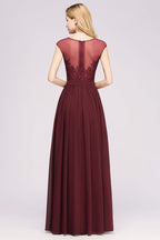 A-line Chiffon Lace Jewel Sleeveless Floor-Length Bridesmaid Dresses with Appliques