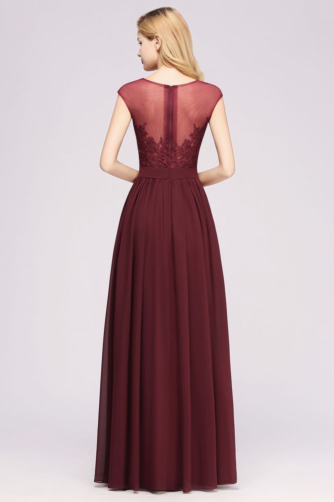 A-line Chiffon Lace Jewel Sleeveless Floor-Length Bridesmaid Dresses with Appliques