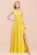 A-line Chiffon Lace Jewel Sleeveless Floor-Length Bridesmaid Dresses with Appliques by misshow.com