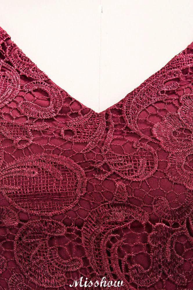 A-line Chiffon Lace V-Neck Sleeveless Floor-Length Bridesmaid Dresses with Ruffles by misshow.com
