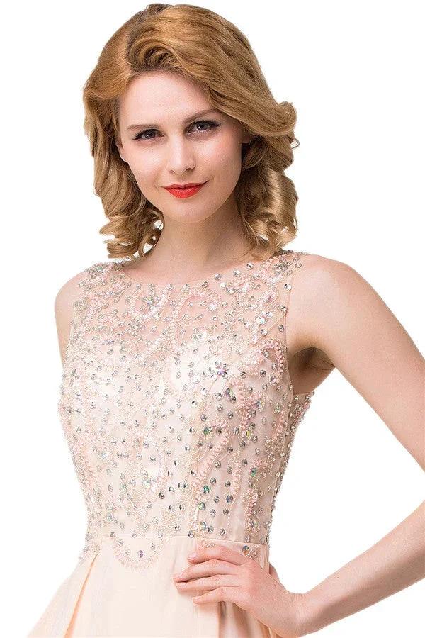A-line Chiffon Sequins Crew Sweep-length Prom Dresses by misshow.com