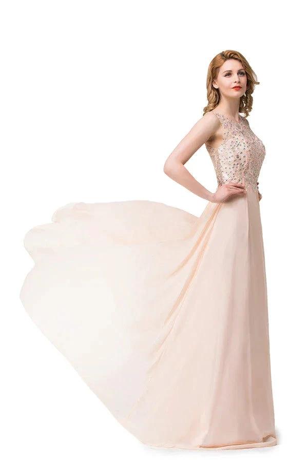A-line Chiffon Sequins Crew Sweep-length Prom Dresses by misshow.com