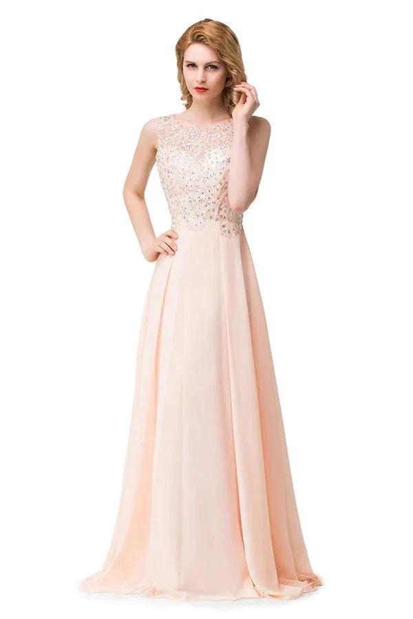 A-line Chiffon Sequins Crew Sweep-length Prom Dresses by misshow.com