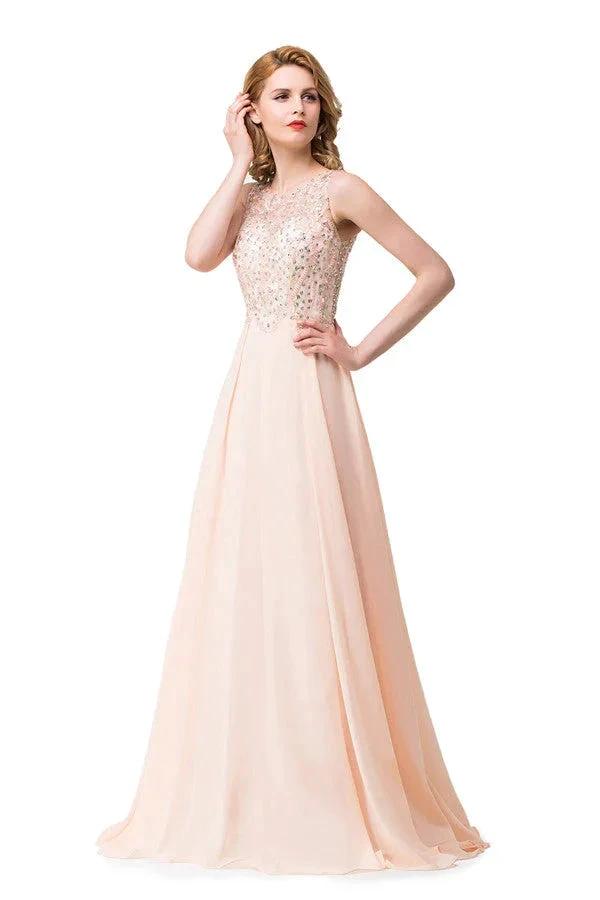 A-line Chiffon Sequins Crew Sweep-length Prom Dresses by misshow.com