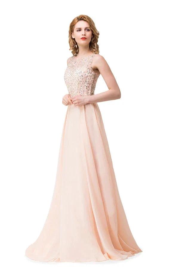 A-line Chiffon Sequins Crew Sweep-length Prom Dresses by misshow.com