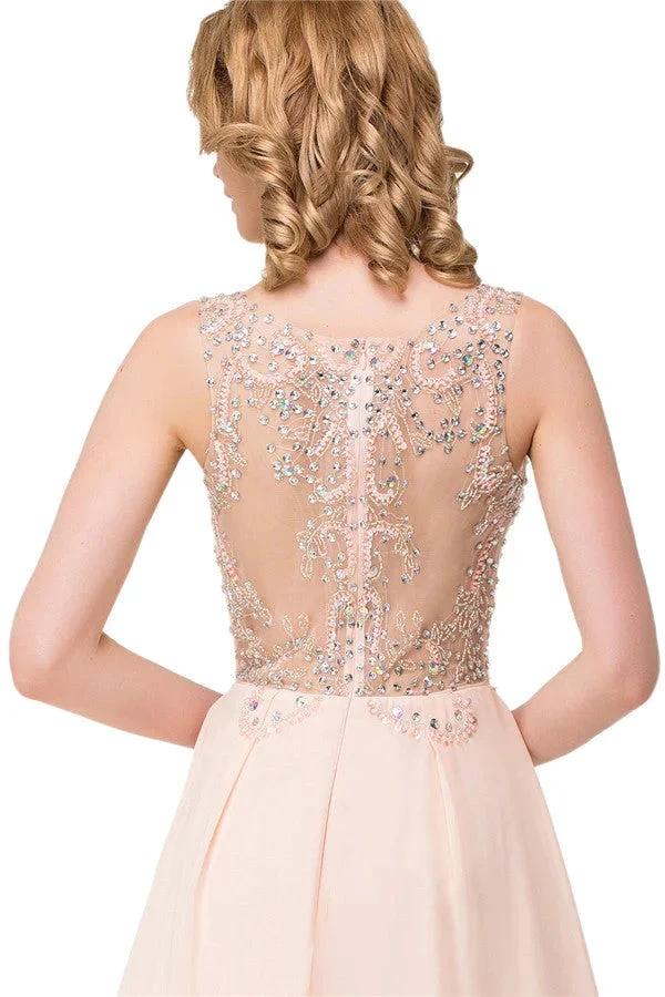 A-line Chiffon Sequins Crew Sweep-length Prom Dresses by misshow.com