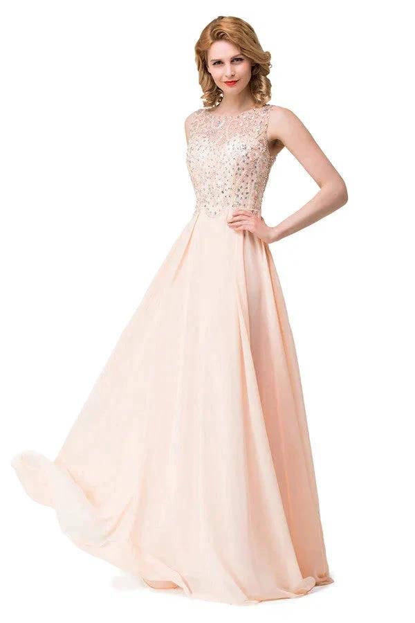 A-line Chiffon Sequins Crew Sweep-length Prom Dresses by misshow.com