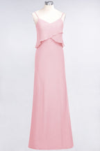 A-Line Chiffon Spaghetti V-Neck Bridesmaid Dress Sleeveless Maid of Honor Dress