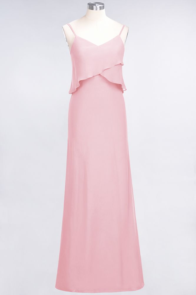 A-Line Chiffon Spaghetti V-Neck Bridesmaid Dress Sleeveless Maid of Honor Dress