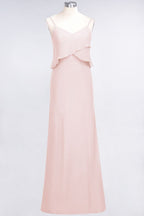 A-Line Chiffon Spaghetti V-Neck Bridesmaid Dress Sleeveless Maid of Honor Dress
