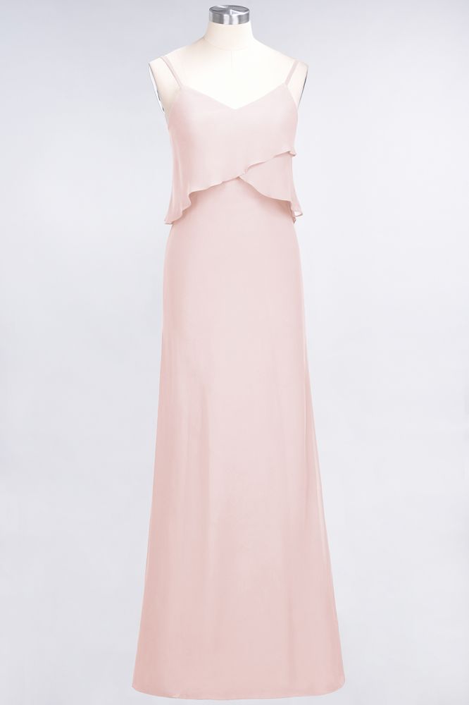 A-Line Chiffon Spaghetti V-Neck Bridesmaid Dress Sleeveless Maid of Honor Dress