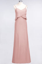A-Line Chiffon Spaghetti V-Neck Bridesmaid Dress Sleeveless Maid of Honor Dress