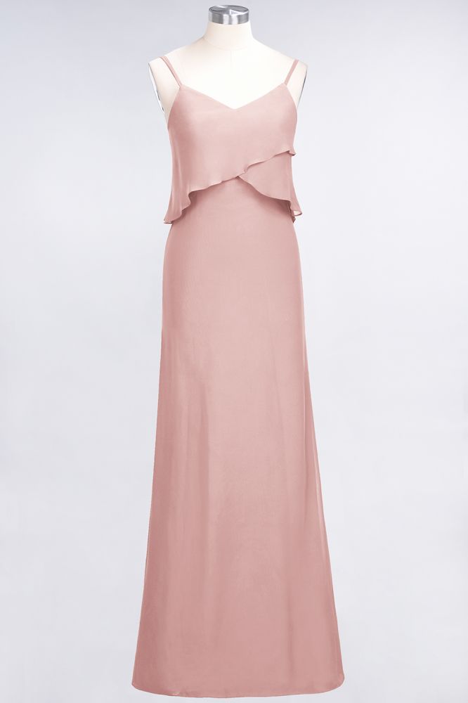 A-Line Chiffon Spaghetti V-Neck Bridesmaid Dress Sleeveless Maid of Honor Dress