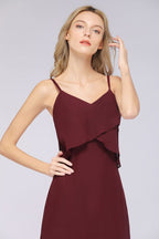 A-Line Chiffon Spaghetti V-Neck Bridesmaid Dress Sleeveless Maid of Honor Dress