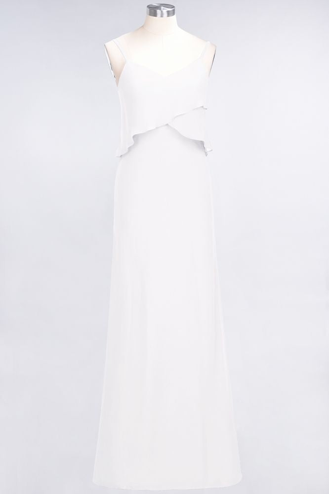 A-Line Chiffon Spaghetti V-Neck Bridesmaid Dress Sleeveless Maid of Honor Dress