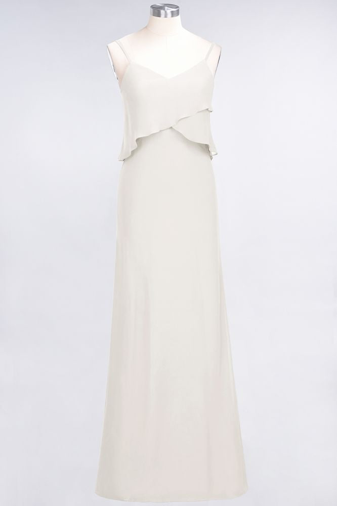 A-Line Chiffon Spaghetti V-Neck Bridesmaid Dress Sleeveless Maid of Honor Dress