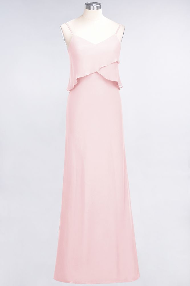 A-Line Chiffon Spaghetti V-Neck Bridesmaid Dress Sleeveless Maid of Honor Dress