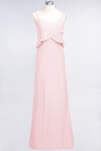 A-Line Chiffon Spaghetti V-Neck Bridesmaid Dress Sleeveless Maid of Honor Dress