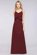 A-Line Chiffon Spaghetti V-Neck Bridesmaid Dress Sleeveless Maid of Honor Dress by misshow.com