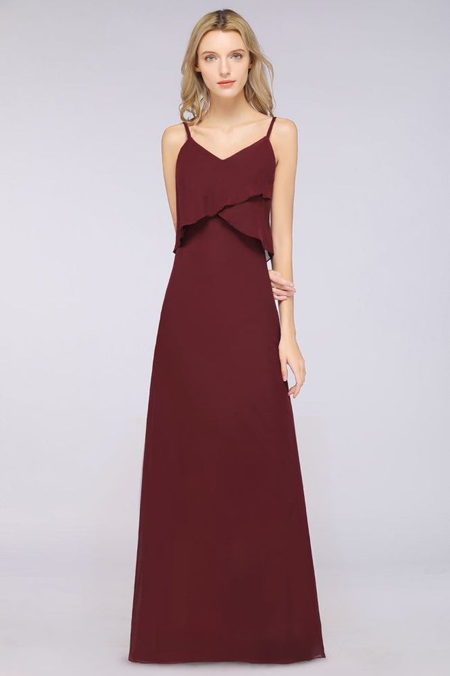 A-Line Chiffon Spaghetti V-Neck Bridesmaid Dress Sleeveless Maid of Honor Dress Hover Image