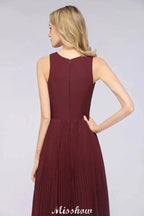 A-Line Chiffon V-Neck Sleeveless Bridesmaid Dress Floor-Length Ruffles Side Split Evening Gown by misshow.com