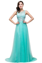 A-line Court Train Tulle Evening Dress with Appliques by misshow.com