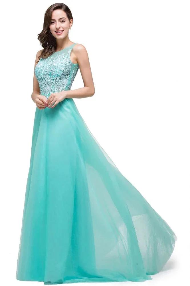 A-line Court Train Tulle Evening Dress with Appliques by misshow.com