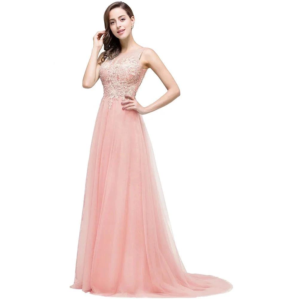 A-line Court Train Tulle Evening Dress with Appliques by misshow.com