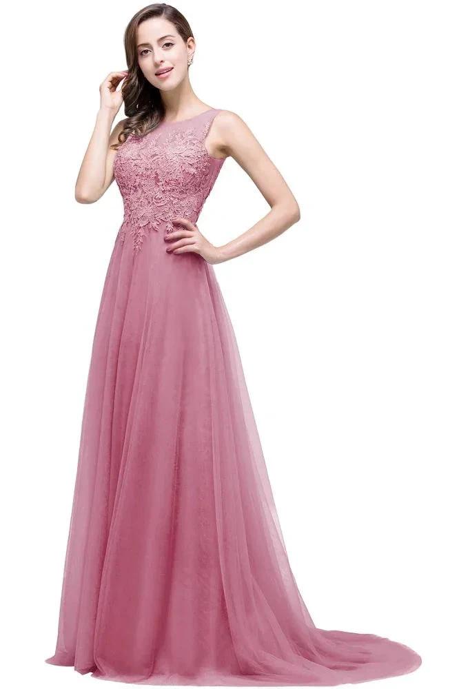 A-line Court Train Tulle Evening Dress with Appliques by misshow.com