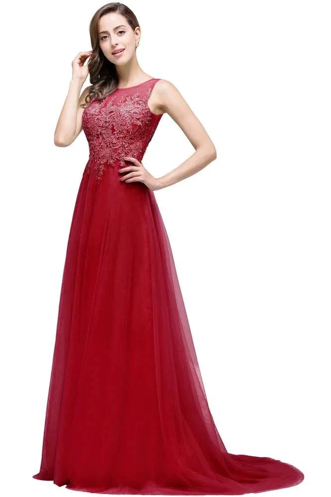 A-line Court Train Tulle Evening Dress with Appliques by misshow.com
