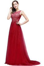 A-line Court Train Tulle Evening Dress with Appliques by misshow.com