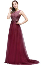 A-line Court Train Tulle Evening Dress with Appliques by misshow.com