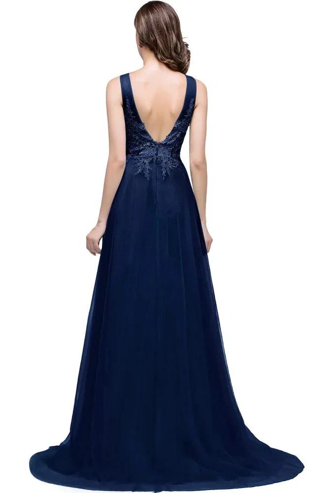 A-line Court Train Tulle Evening Dress with Appliques by misshow.com