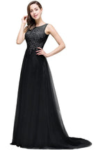A-line Court Train Tulle Evening Dress with Appliques by misshow.com