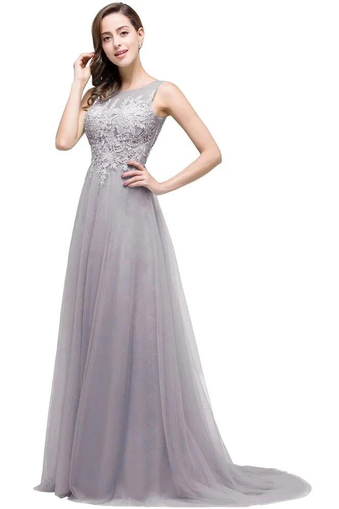 A-line Court Train Tulle Evening Dress with Appliques by misshow.com