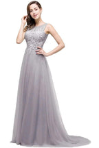 A-line Court Train Tulle Evening Dress with Appliques by misshow.com