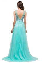 A-line Court Train Tulle Evening Dress with Appliques by misshow.com