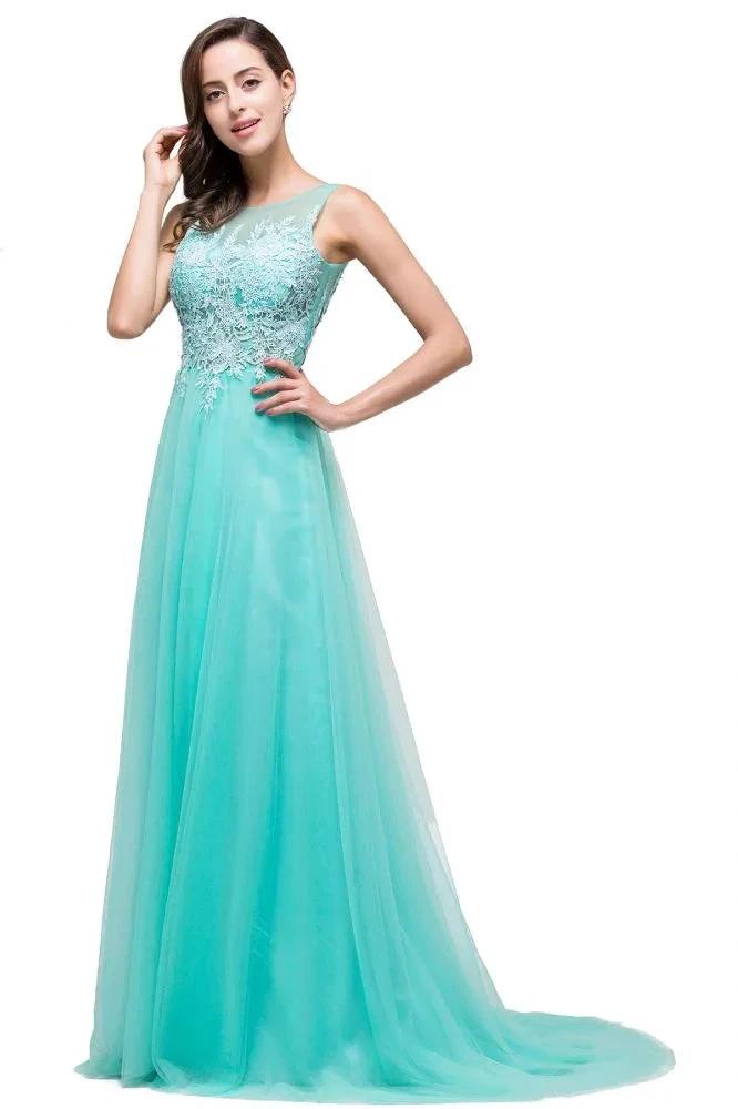 A-line Court Train Tulle Evening Dress with Appliques by misshow.com