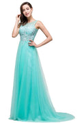 A-line Court Train Tulle Evening Dress with Appliques by misshow.com