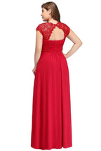 A-Line Crew Floor length Plus size Cap sleeves Lace Chiffon Evening Dresses with Appliques by misshow.com