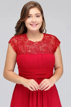 A-Line Crew Floor length Plus size Cap sleeves Lace Chiffon Evening Dresses with Appliques by misshow.com