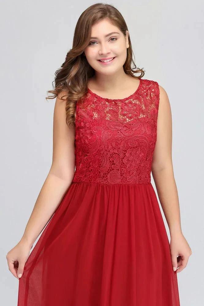 A-Line Crew Floor Length Sleeveless Plus size Lace Chiffon Evening Dresses by misshow.com