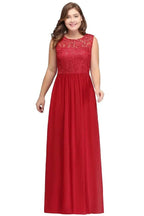 A-Line Crew Floor Length Sleeveless Plus size Lace Chiffon Evening Dresses by misshow.com