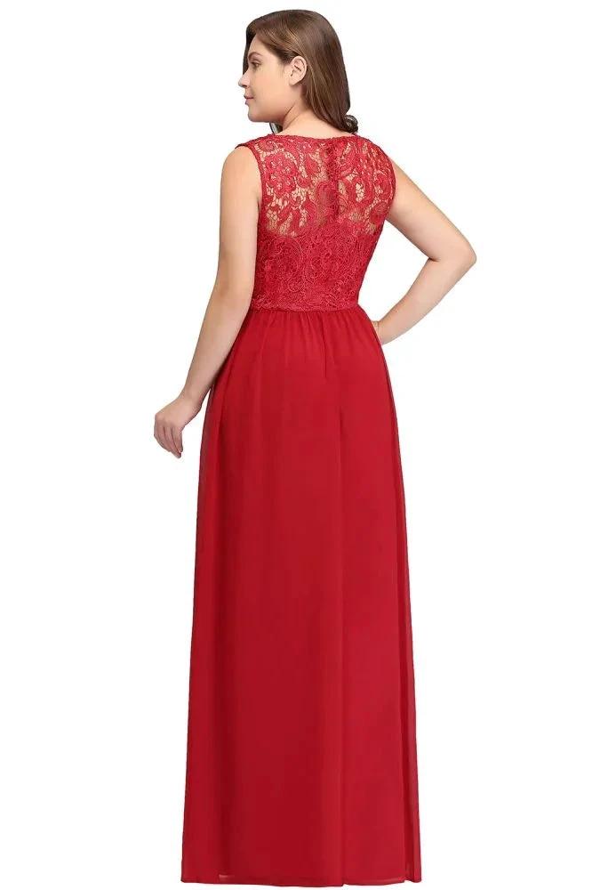 A-Line Crew Floor Length Sleeveless Plus size Lace Chiffon Evening Dresses by misshow.com
