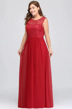 A-Line Crew Floor Length Sleeveless Plus size Lace Chiffon Evening Dresses by misshow.com